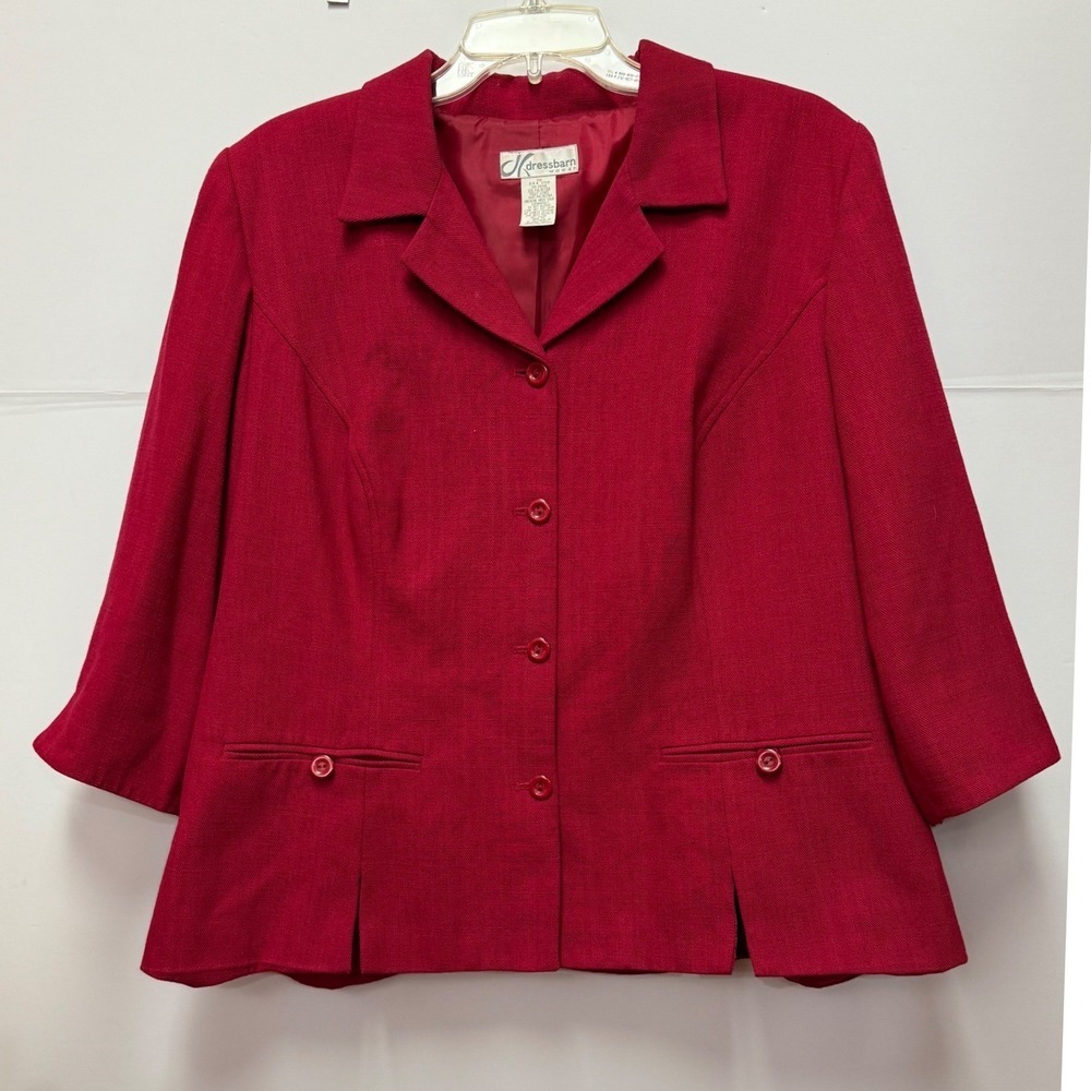 Dressbarn Red Blazer Jacket 3/4‎ Sleeve Single Breasted Classic Office 16W